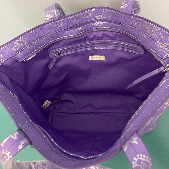 Vera Bradley NWT East West Tote Cotswolds Dahlia Purple Silver Floral VHTF - Picture 7 of 14
